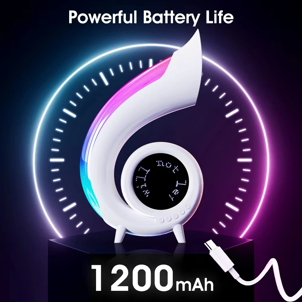 مكبر صوت بلوتوث لاسلكي محمول مع رؤوس كلمات وإضاءة ليلية وساعة منبه مناسبة لتزيين غرفة المعيشة بجانب السرير #5