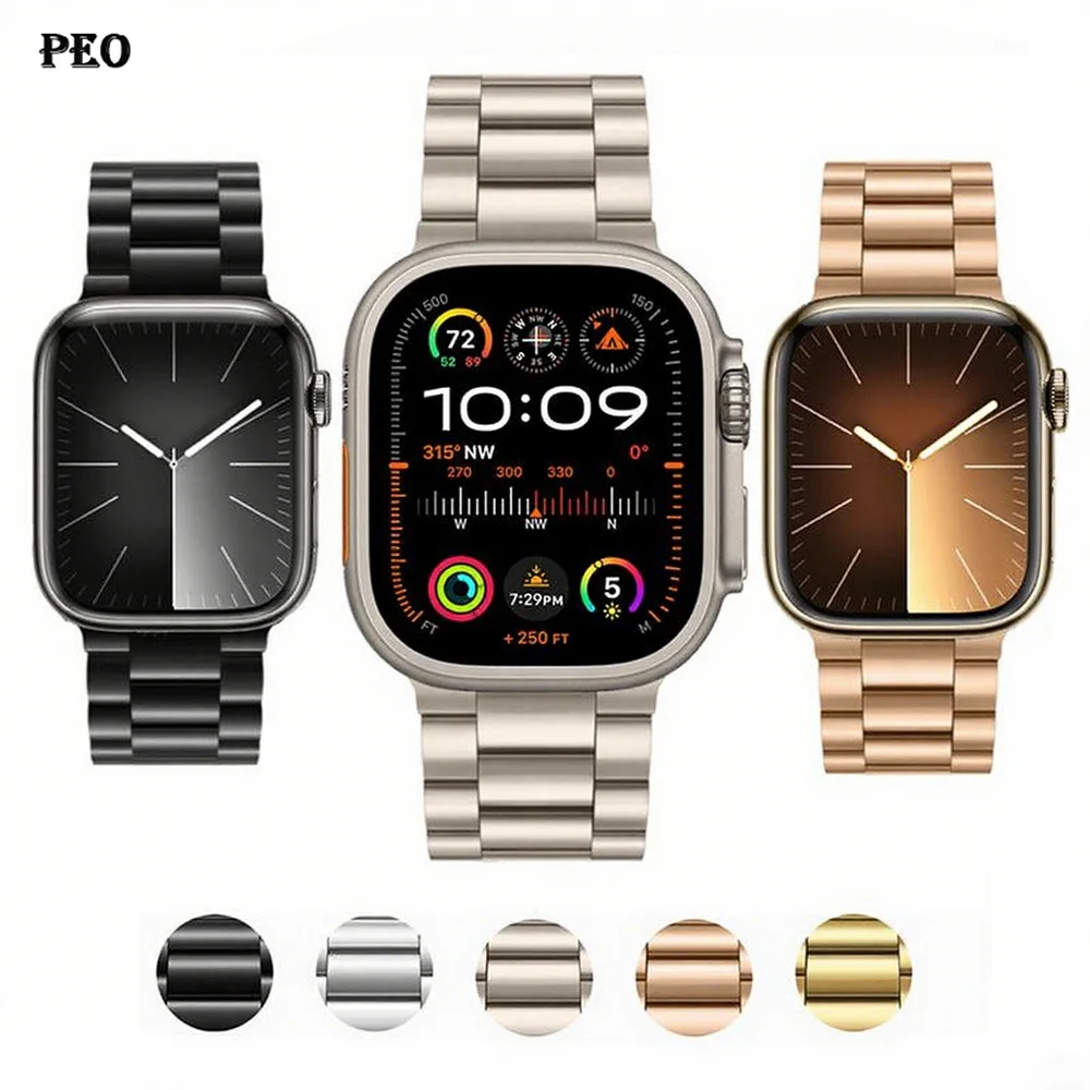 

Ремешок из нержавеющей стали для Apple Watch 45 мм 44 мм Ultra 2 49 мм 41 мм-42 мм-40 мм-46 мм Металлический ремешок для часов серии 10 9 8 se 7 6 5 4 3