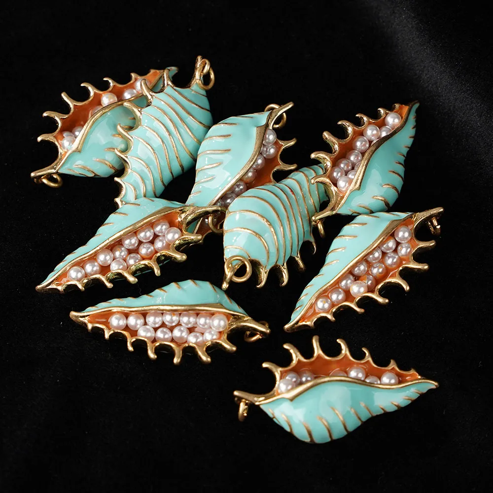 7 pieces DIY Stainless Steel Enamel Conch Heavy Metal Charms Pendant Key Chain Epoxy Jewelry Hand-painted Enamel Making Accessor