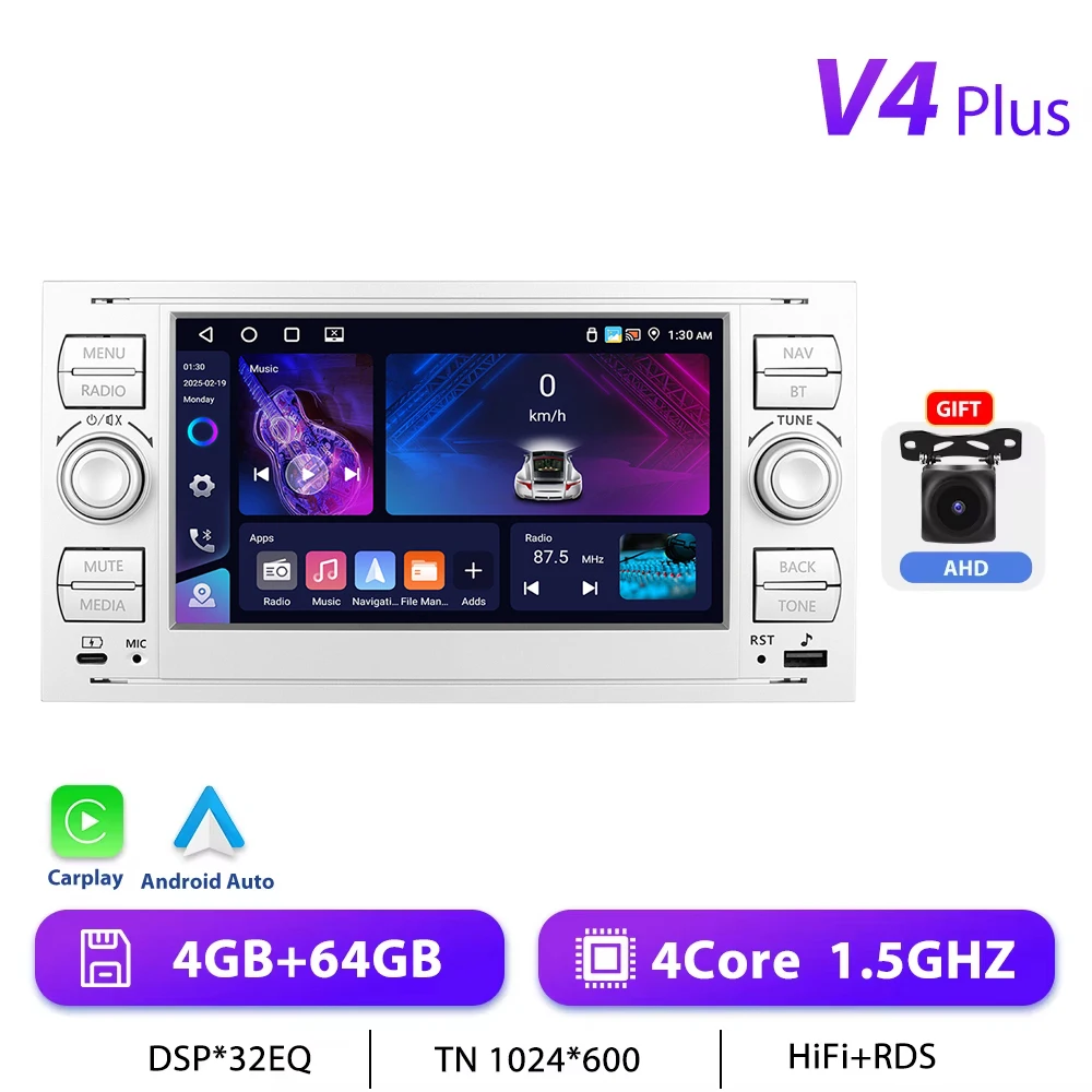Podofo 7 "Autoradio Draadloze CarPlay Android Radio Voor Ford Focus/Mondeo/S-Max Transit/Kuga Connect Multimedia GPS RDS Autoradio