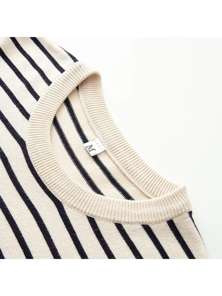 HH レディース エレガント ニット 2ピーススーツ Oネック 半袖トップス+ストライプ柄 シングルブレスト 長袖 冬用カーディガン セーターコート