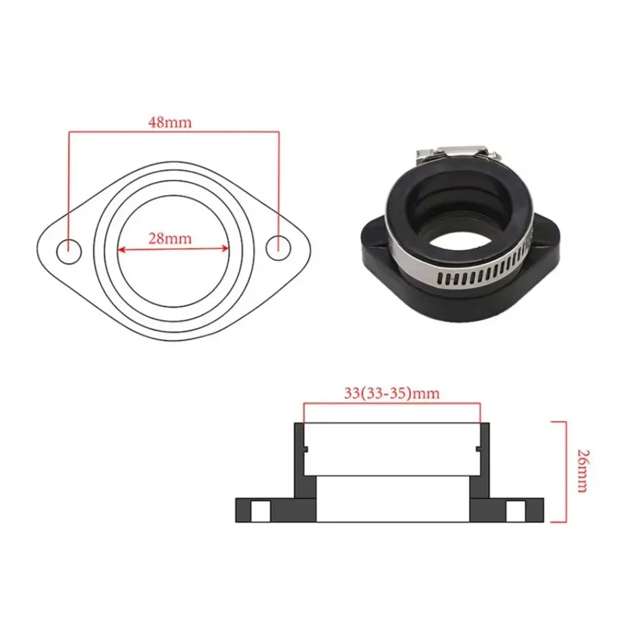 Adaptador de carburador de motocicleta de goma, colector de admisión de aire negro de 48mm, colector de carburador para PE 26 28 30 para Vm24 26 28 Dirt Bike