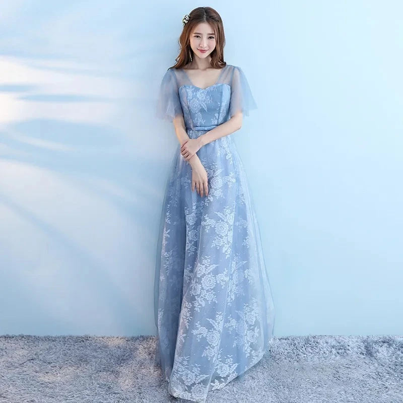 Europeu e americano vestidos de dama de honra longo 2025 nova primavera verão vestidos de noite irmãs grupo magro vestidos de dama de honra
