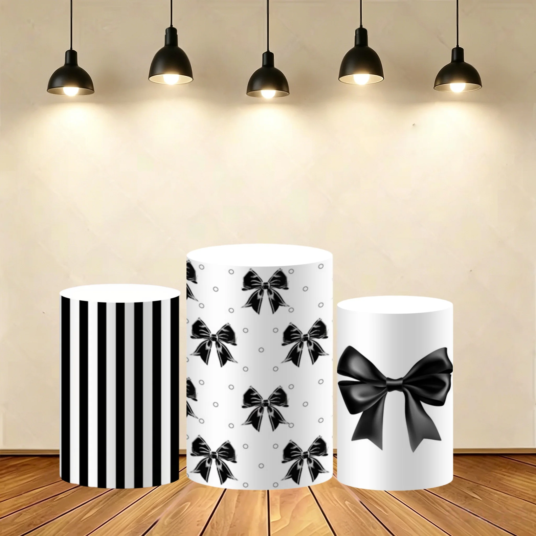 Minimalist Black Bow Vertical Stripe Polka Dot Elastic Cylinder Column Covers Birthday Portrait Baby Shower Photography Backdrop