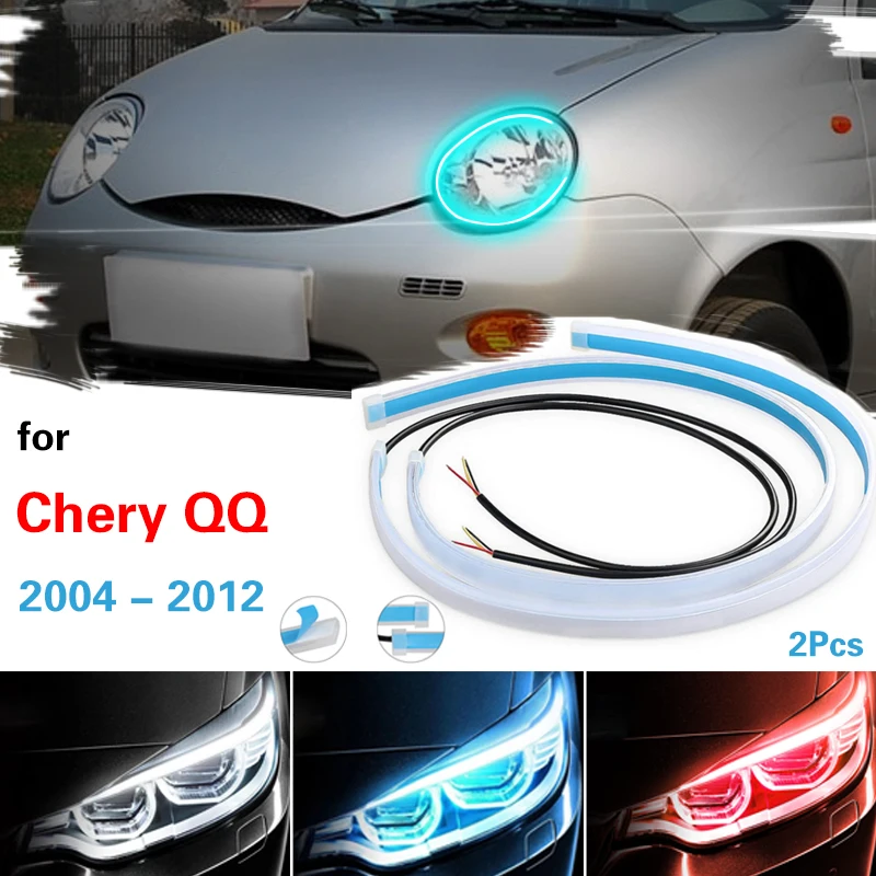 2PCS DRL For Chery QQ 2004-2012 Car Flexible LED Daytime Running Lights Turn Signal Lamp Headlight Waterproof White Red Yellow