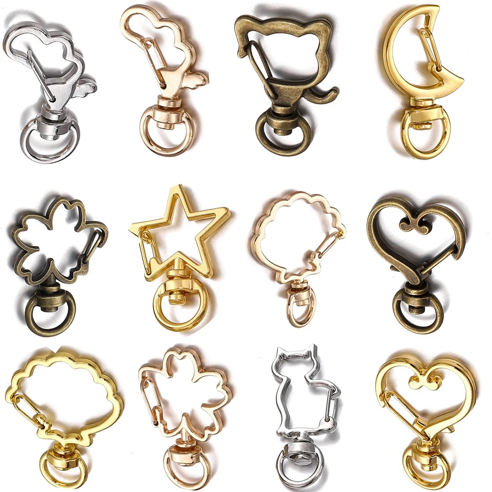 10pcs/lot Heart Cat Dog Shell Dolphins Flowers Charms Star Moon Lobster Clasps Hook For DIY Key Chain Jewelry Making Accessories