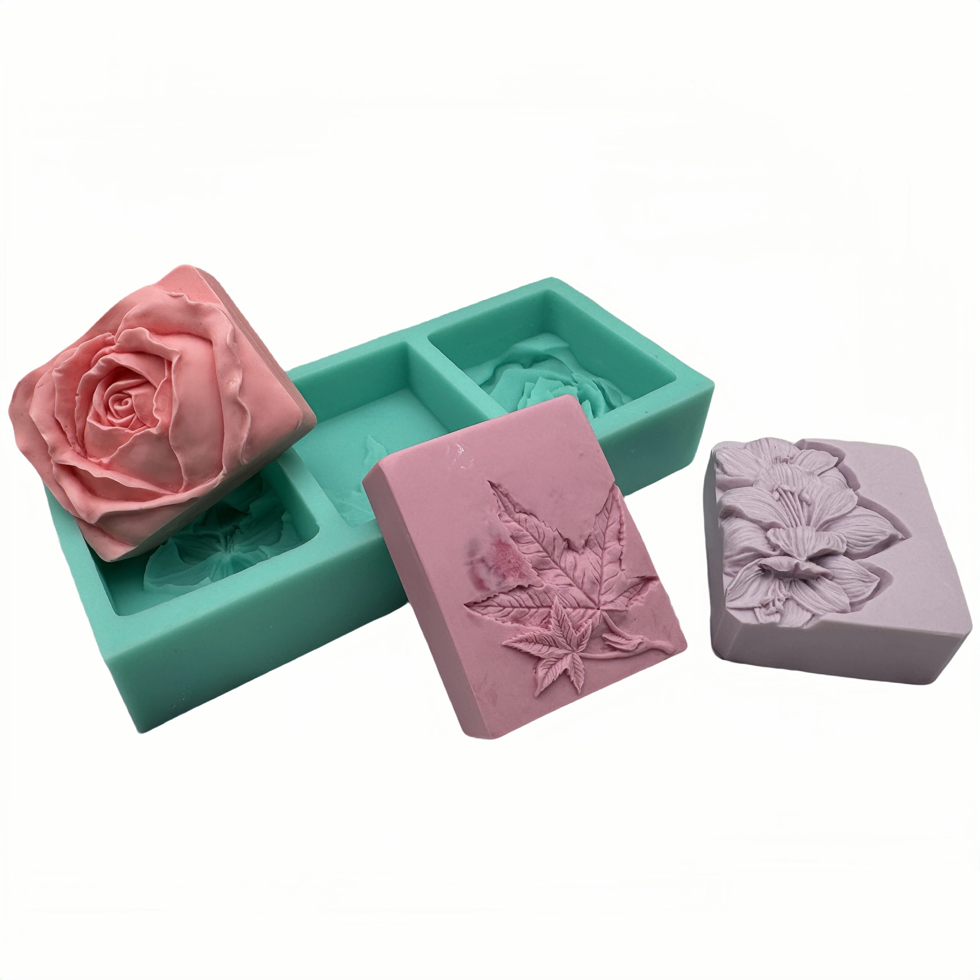 3 Cavities Silicone Flower Soap Mold, Natural Soap Bar Molds, Handmade Soap Mould, DIY, Candle Wax, Gypsum Resin Craft