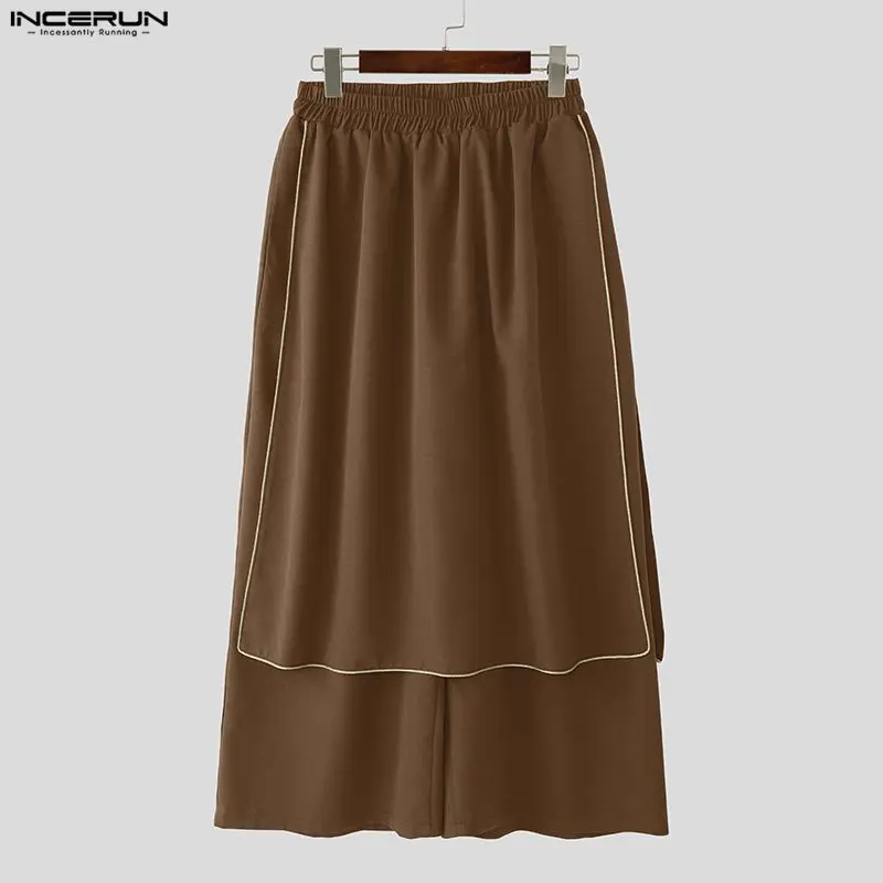 

INCERUN Men Irregular Pants Patchwork Joggers Elastic Waist Trousers Men Streetwear Loose 2026 Fashion Casual Men Wide Leg Pants