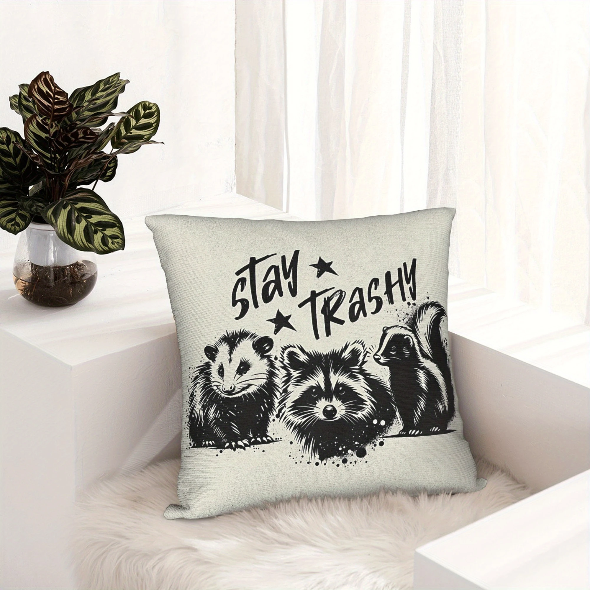 Cute Quirky Wild Animal Pattern Pillow Cover Opossum & Skunk Design Decorative Cushion Case for Sofa Decoration
