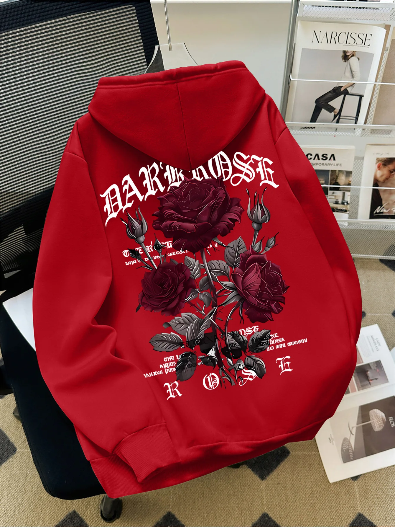 Herbst/Winter Streetstyle Herren-Kapuzenpullover mit Rosen- und Gothic-Buchstaben-Print - Bequemes und Locker Sitzendes Design – Detail 6