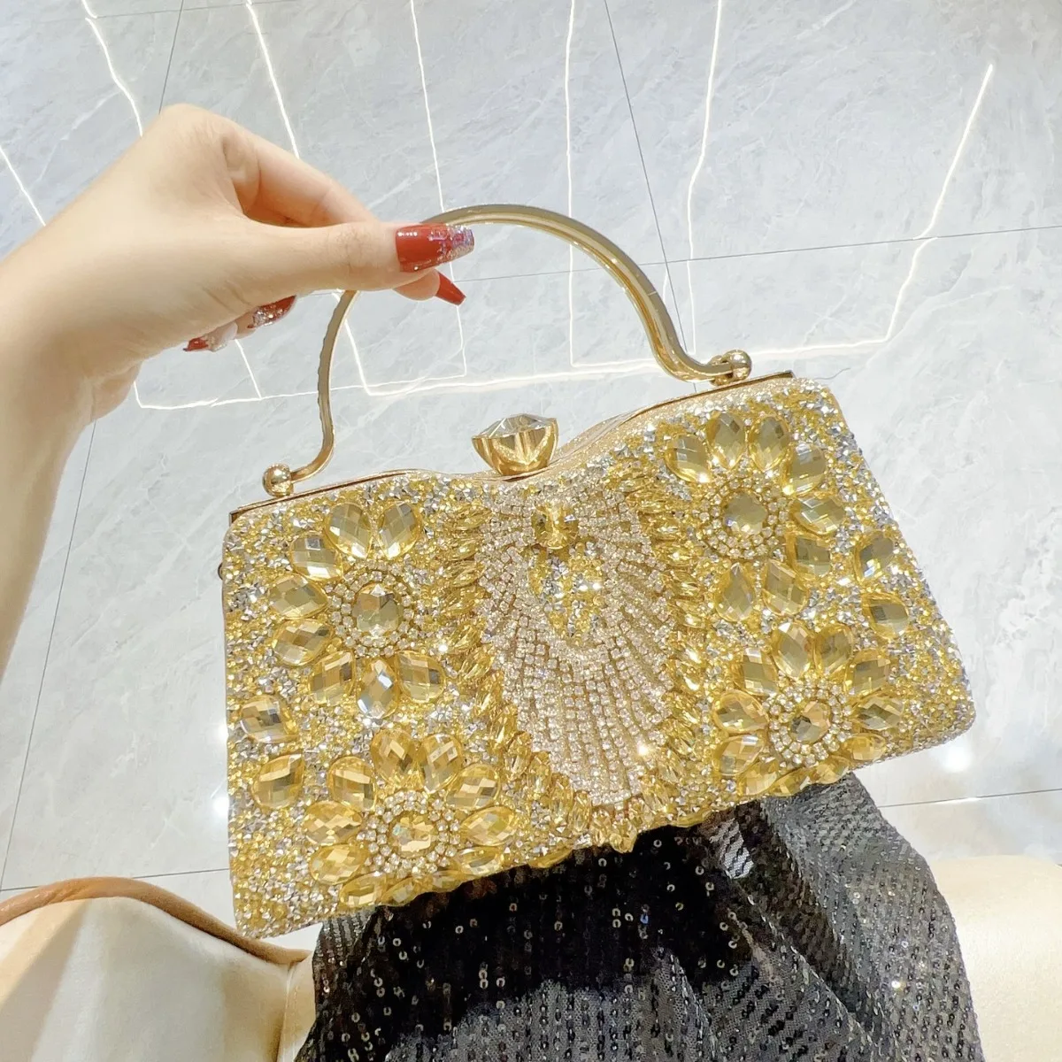

Rhinestone Women Evening Clutch Shiny Dinner Party Handbag Match For Dress Shoulder Crossbody Bag Cosmetic Phone Storage