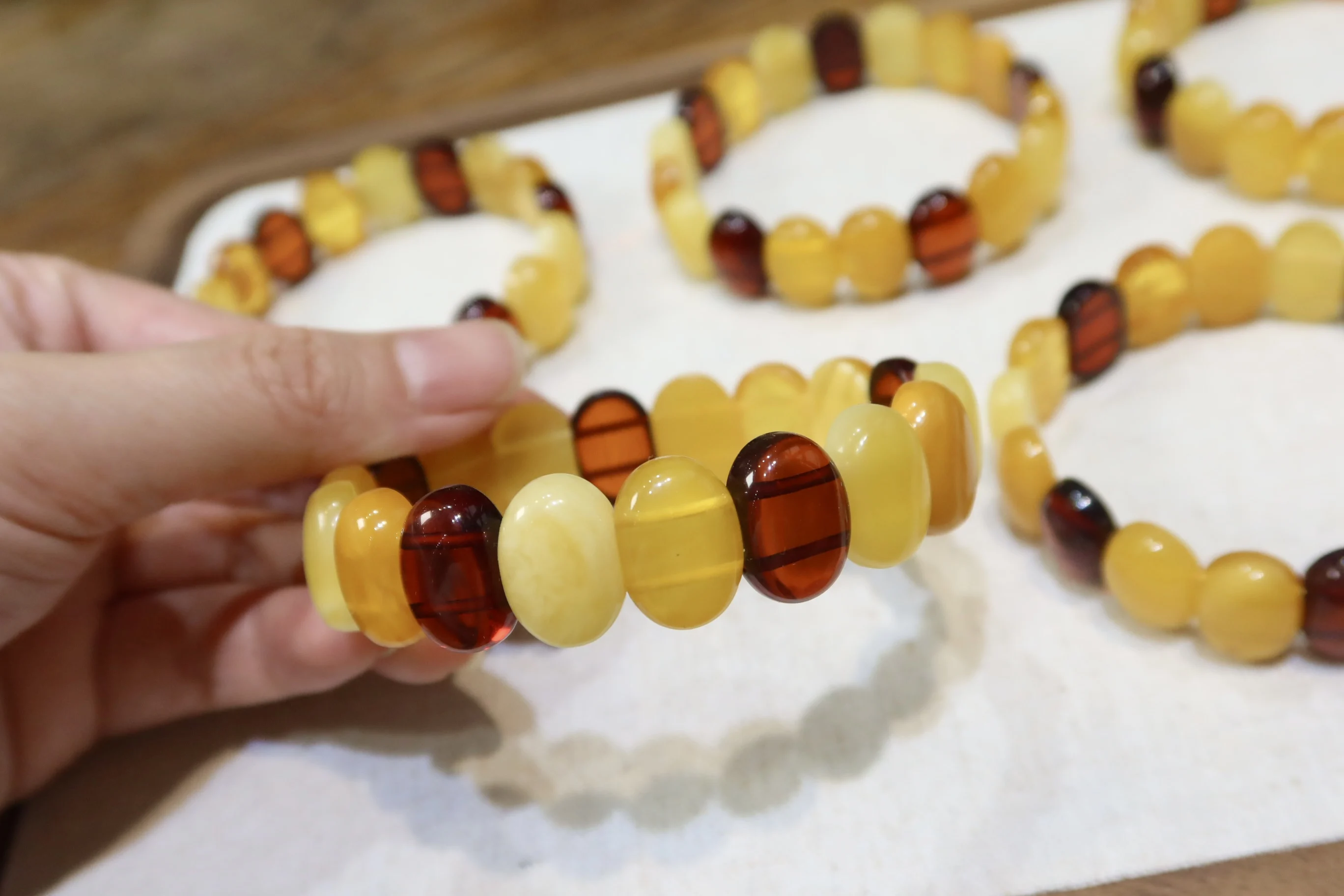 

Natural Colorful Amber Abacus Beads Bracelet Gemstone Women 16.6mm Healing Stretch Amber Jewelry AAAAAA