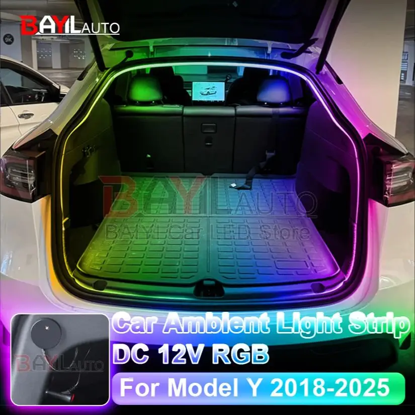 

Для Tesla MODEL Y 2018-2025 светодиодная задняя светодиодная лента для багажника, модифицированное RGB освещение, гибкий свет для MODEL Y Juniper/Launch