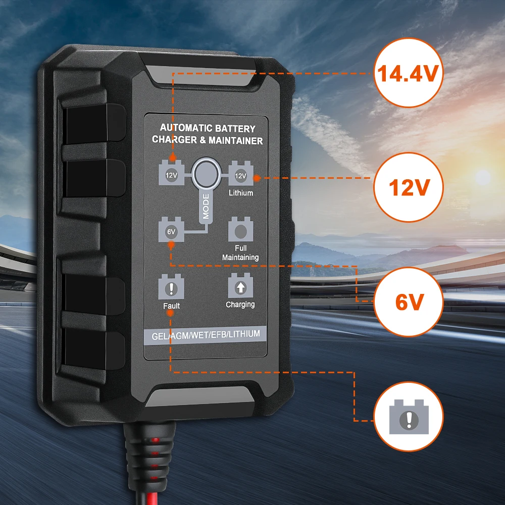 Gadpow 12V Lithium Battery Lifepo4 Battery Charger For Moto ATV Lead-Acid Battery Charger Smart Car Battery Repair Detection