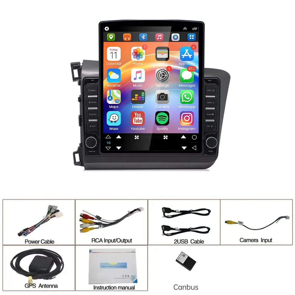 أندرويد 15 CarPlay السيارات لهوندا سيفيك 2012 2013 2014 2015 9.7 "راديو السيارة الوسائط المتعددة فيديو مشغل استريو الملاحة GPS 4G + WIFI #6