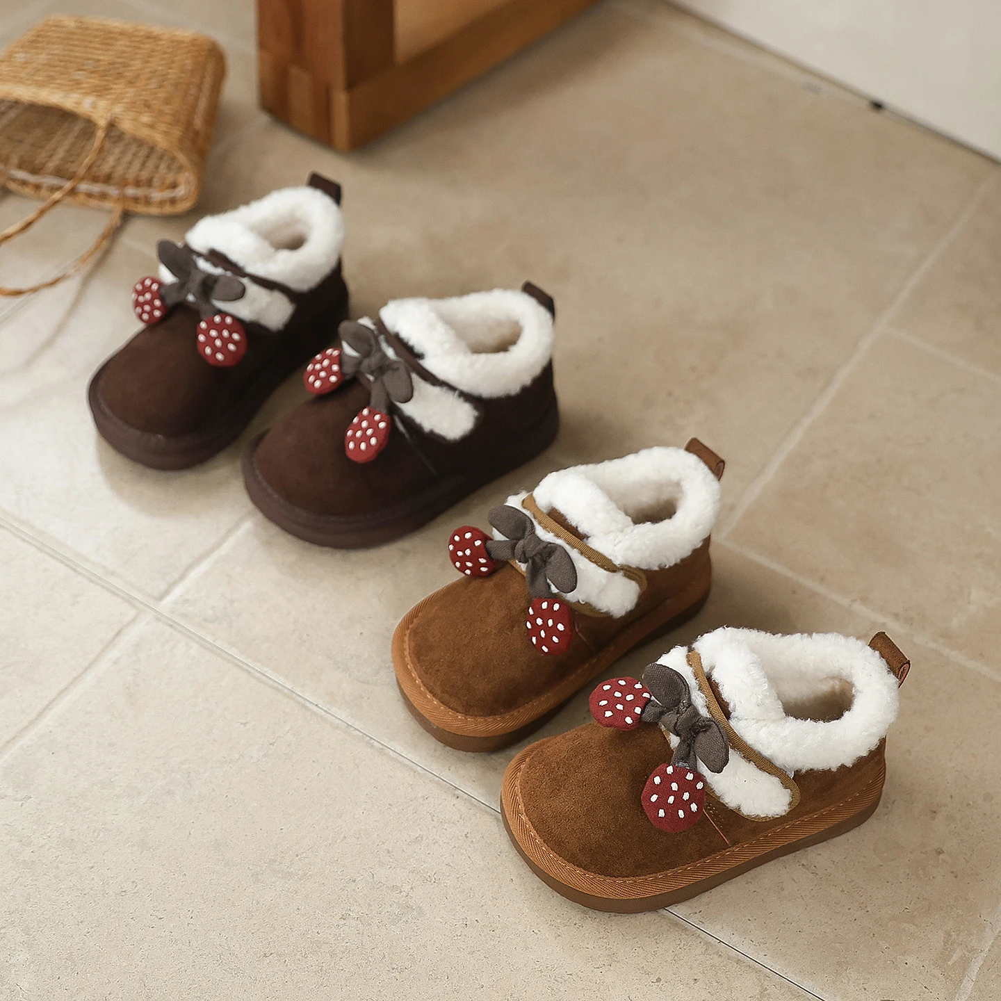 

Хлопковая обувь для девочек 1–6 лет, теплая детская меховая обувь с мягкой подкладкой, нескользящая милая детская прогулочная обувь в стиле ретро, детская повседневная обувь