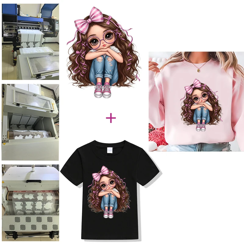 Cartoon big eye girl who thinks seriously Lady Heat Transfer Patches For Clothing DIY Washable T-shirts Iron-on Thermal Sticker