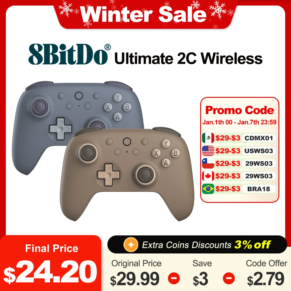 8BitDo Ultimate 2C Wireless Controller for PC Win10 11 Android with Hall Effect Extra Bumpers Refined D-pad 1000Hz Polling Rate