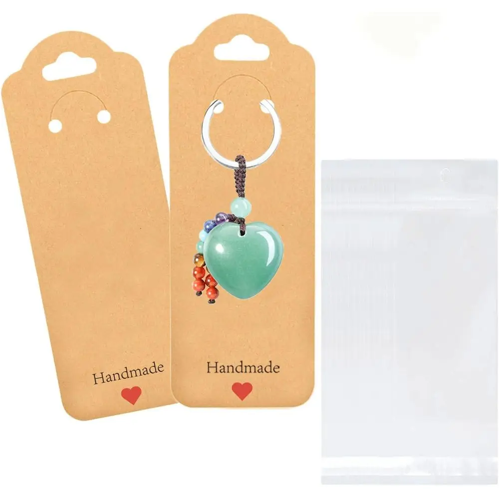 

100PCS Clear Bag Keychain Display Cards, 2.16 x 6 Handcrafted Kraft Paper Cards