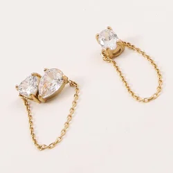 Elegant Zircon Ring for Lover Girl Couple Stainless Steel Thin Chain Ring Stackable Engagement Wedding Gift Jewelry