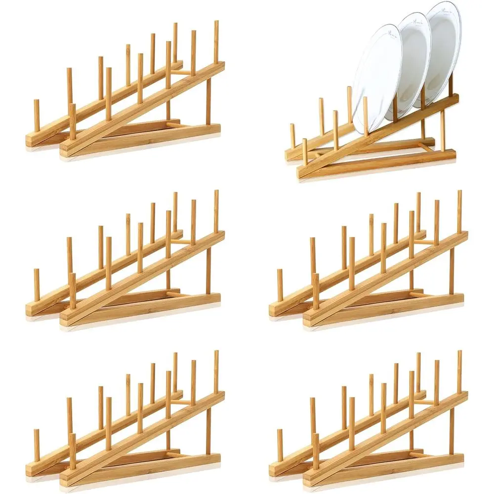 

6 Pack Dish Rack Bamboo Drying Rack Wooden Plate Dish Rack Cabinet Organizer Kitchen Pot Lid Stand or Dish, Plate, Cup, Bowl, Cu