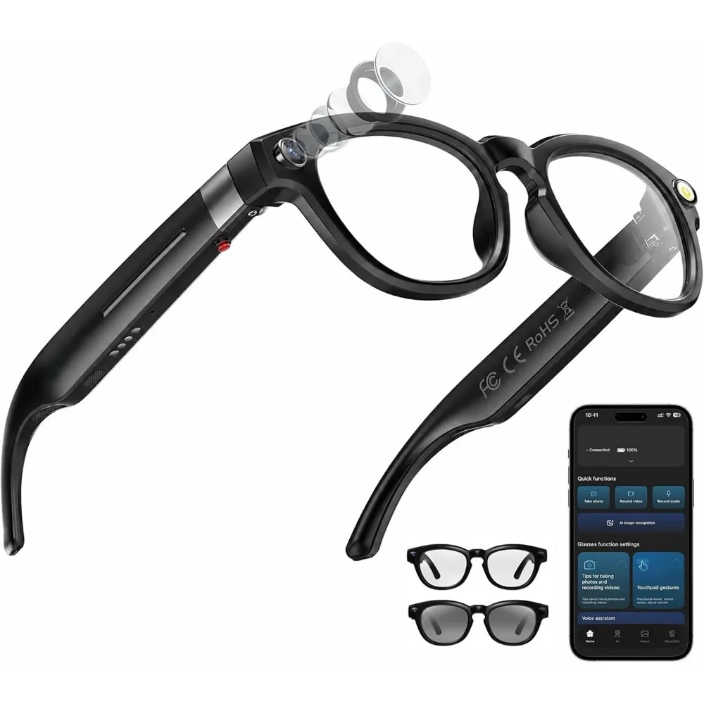 Smart Glasses: 4K Camera, Bluetooth, Translation, Auto-Tint Lenses, 32GB Storage for Travel and Daily Use