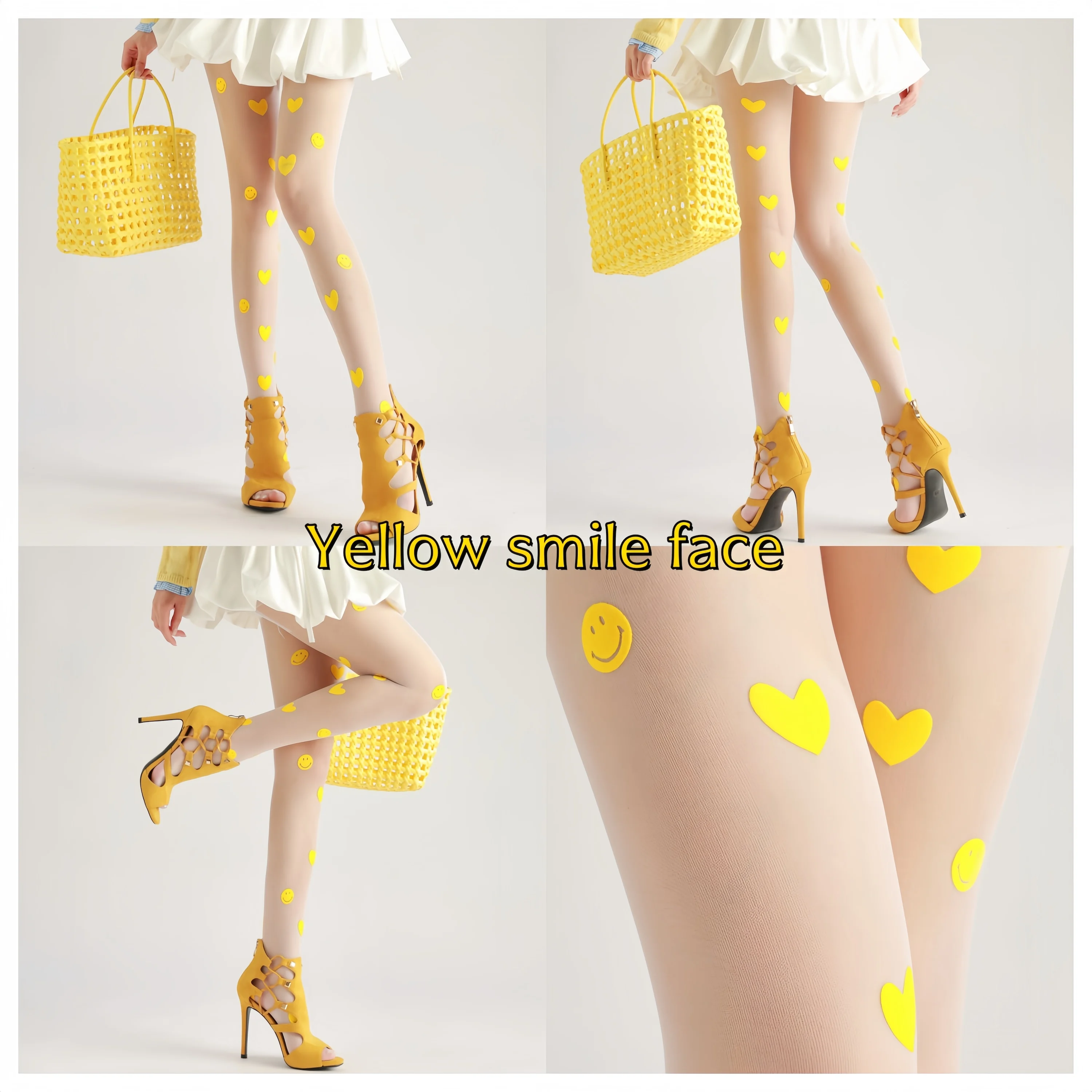 Sahabowi rose lines bows new designs tights print pantyhose for womens sheer yellow stockings