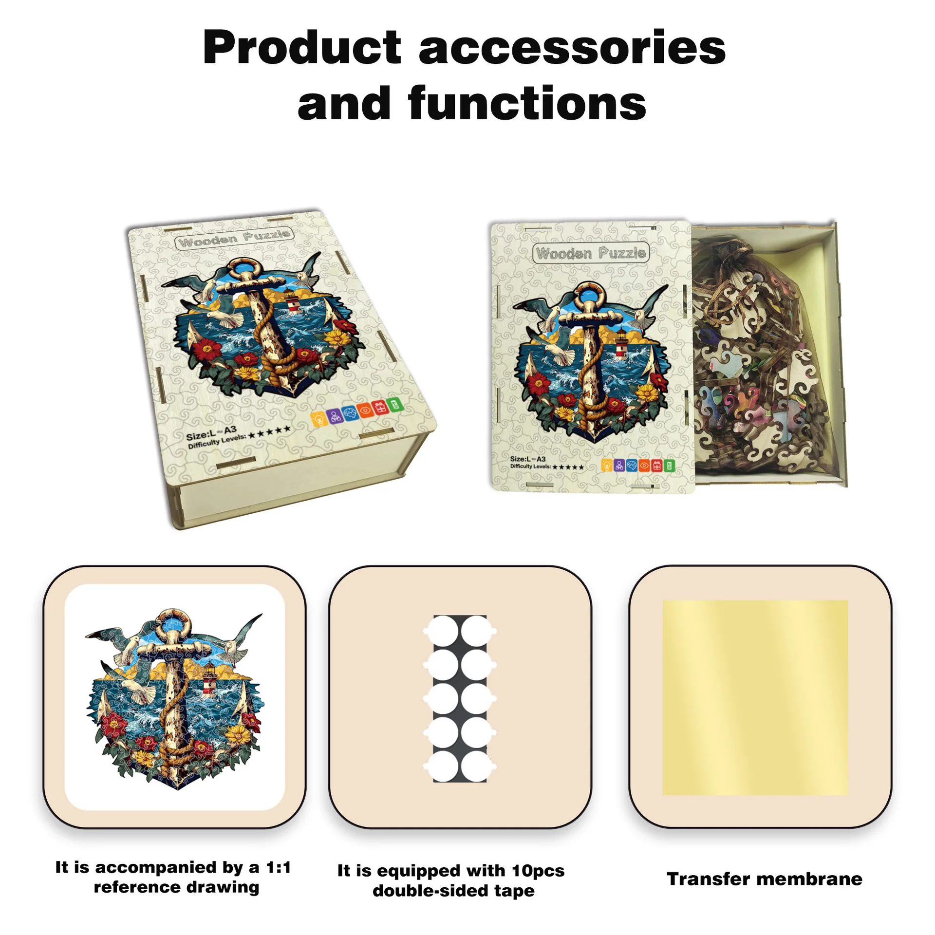 151/211pcs Wooden Anchor Irregular Shaped Puzzle Jigsaw Puzzle Stress-Relieving Game Birthday Xmas Gifts Fun Educational Toys