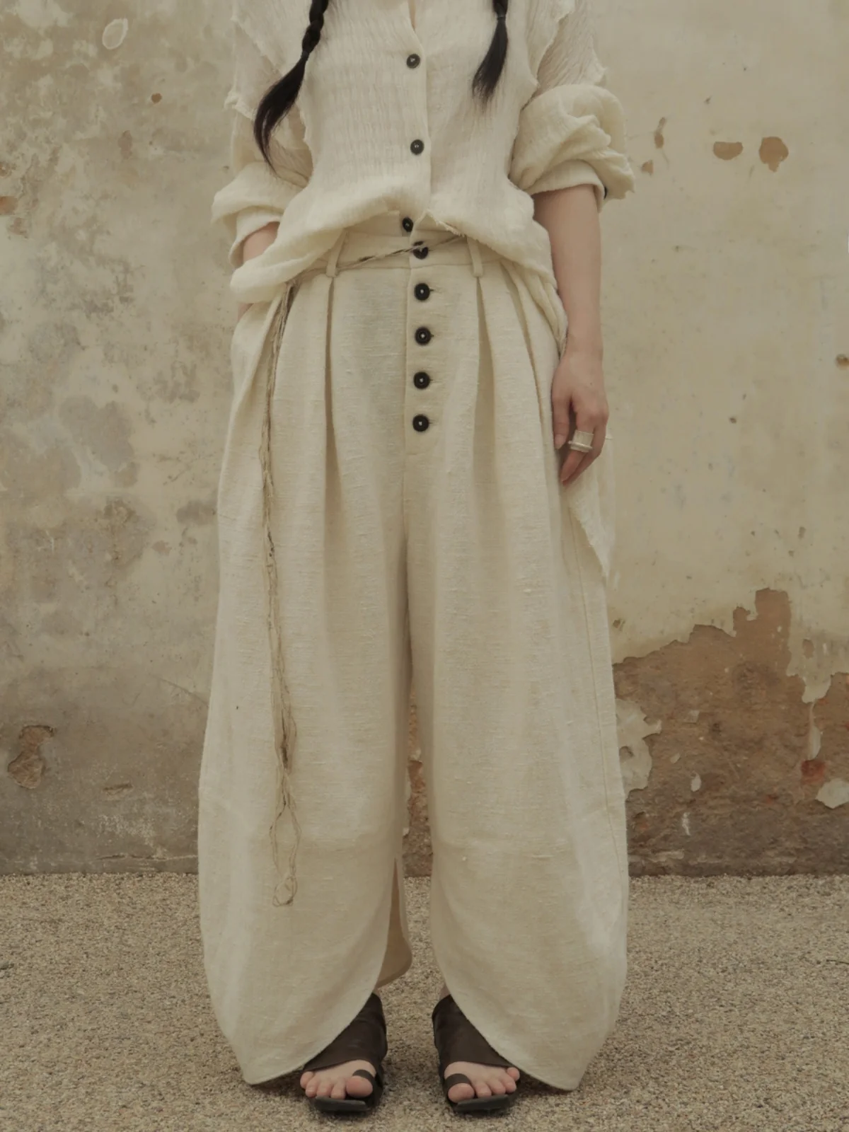 

Брюки-палаццо из хлопка и льна InchLim, свободного кроя, белые, драпированные, повседневные, для работы, с заниженной талией