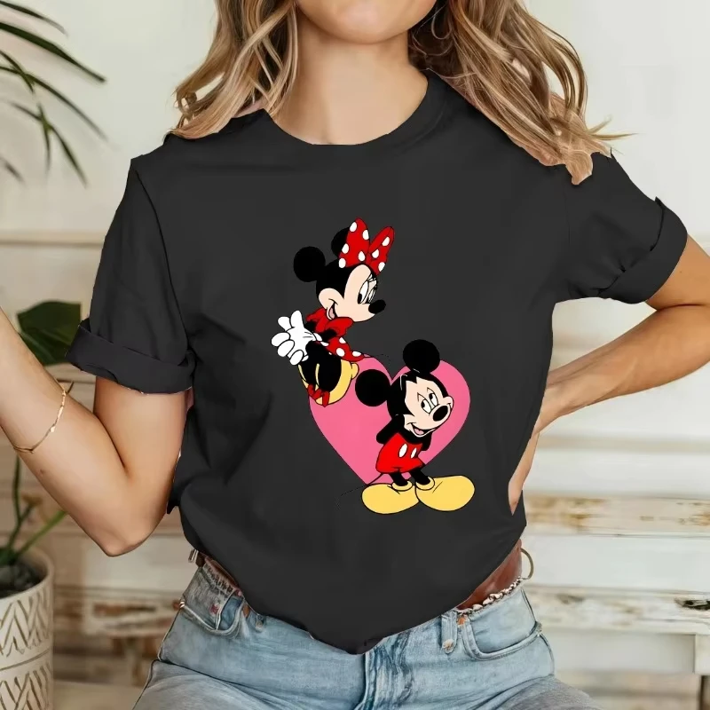 

Kawaii футболка с короткими рукавами Disney с Микки и Минни Маус, удобный стильный элегантный топ, рубашка для домашней вечеринки, кемпинга, топы унисекс