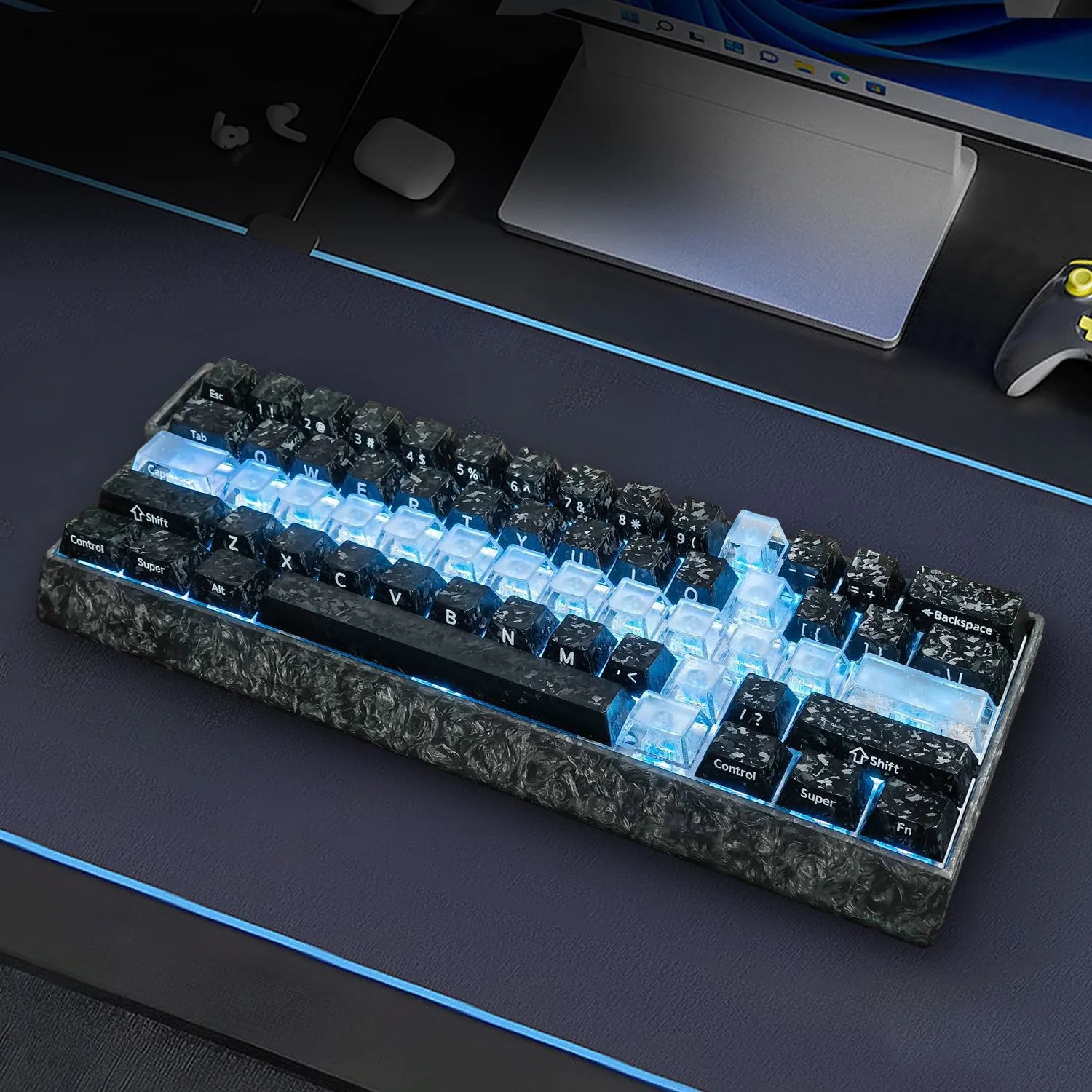 Carbon Fiber Texture OEM Height Keycaps Set for Magnetic Switch Mechanical Keyboard Transparent Side-Printed Custom Keycaps