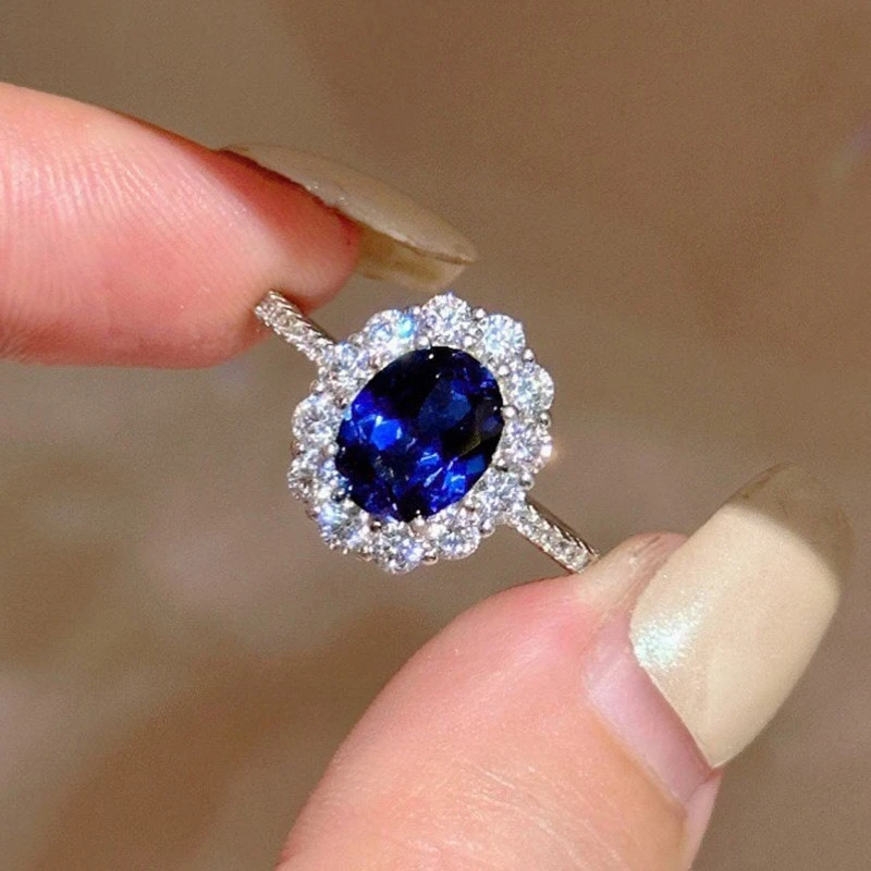 925 Sterling Silver Ring Beautiful Blue Gemstone for Women Wedding Jewelry Engagement Charm Party Fashion Top Quality Ring