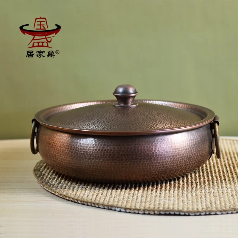 Pure Copper Hot Pot Hand Hammered Thick Vintage Drum 30cm Multi Styles Induction Safe for Home Commercial Shabu Shabu Stew Pot