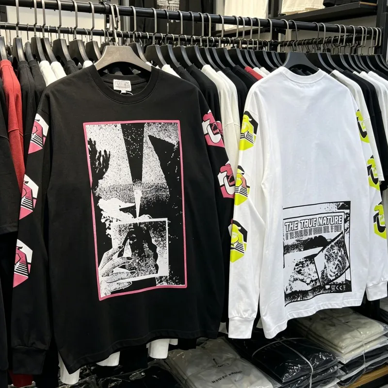 Black White Street Outfit CAVEMPT Long Sleeve Tshirt Men Women Pixel Graffiti Abstract Pattern Breathable Cotton Casual CE Tops