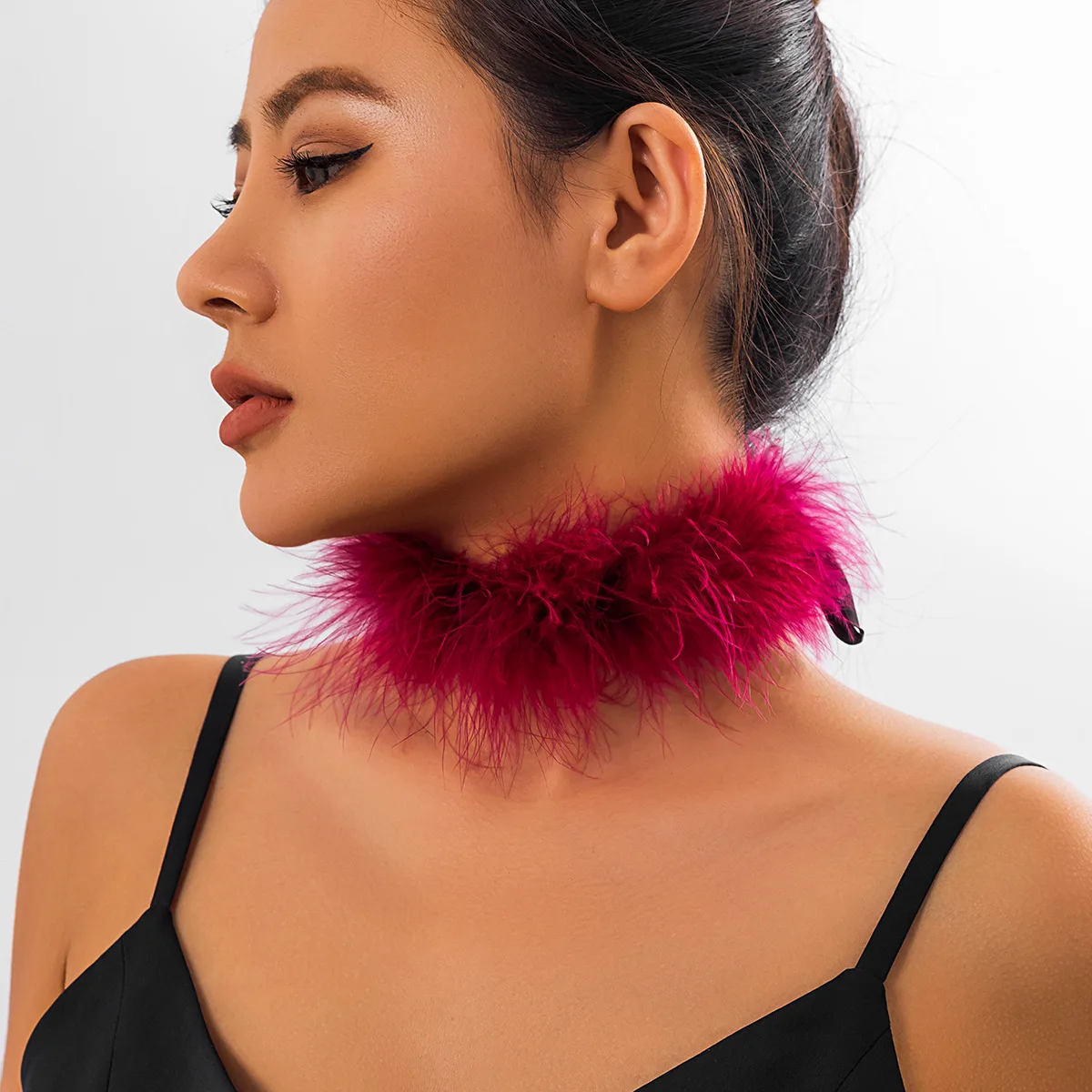Choker Necklace Gothic Sweet Punk Feather Ribbon Short Tie Party Stage Unique Lightweight Premium Durable Jewelry for Her