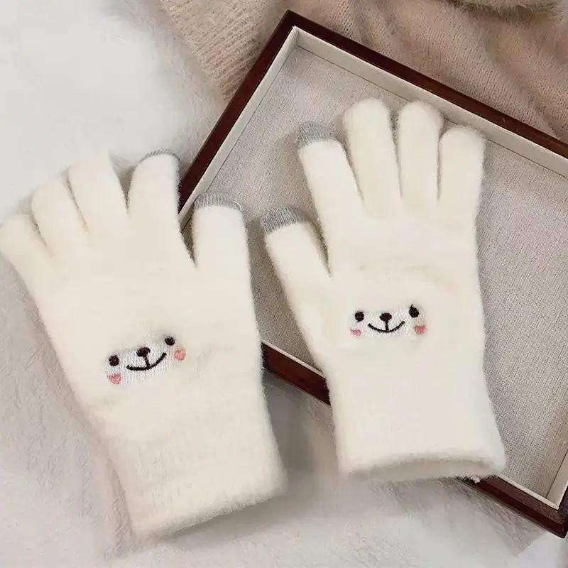 Stilvolle, dicke Winterhandschuhe für Damen aus Polyester, mit Fleece-Futter, gestrickt, mit separaten Fingern und Touchscreen-Kompatibilität. – Detail 3