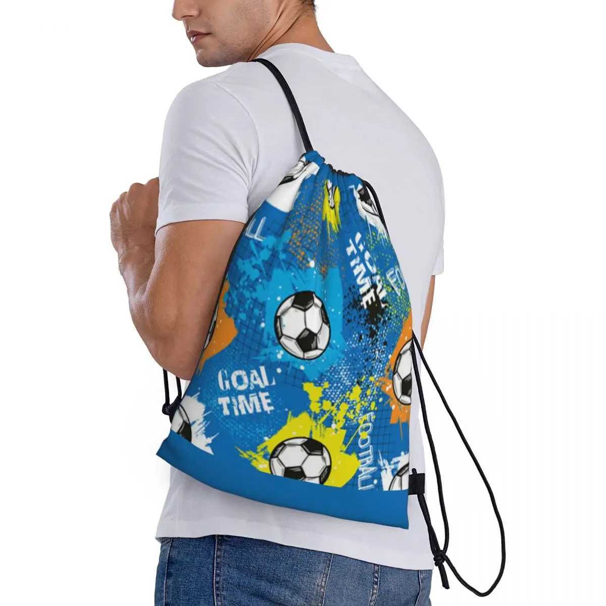 

Football Graffiti Pattern Backpacks Multi-function Drawstring Bundle Pocket Sports Bag Book Bags for Travel Students