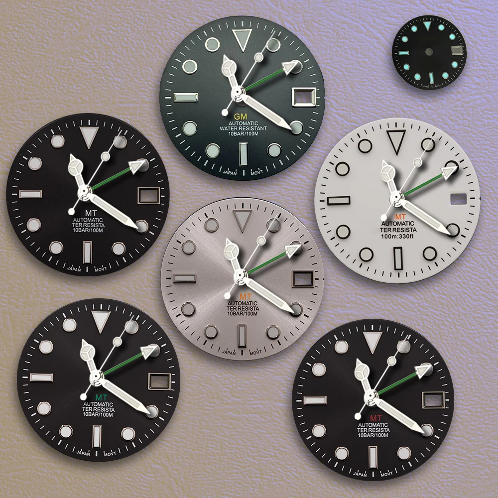 Best sellers 28.5mm S Logo Black GMT dial Silver Frame Ice Blue Luminous Fit NH34 Movement Watch Modification Accessories