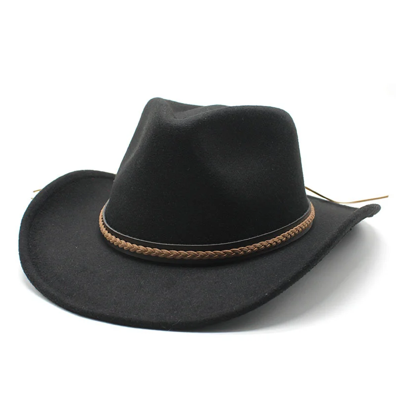 New Vintage Western Cowboy Hat For Men\'s Gentleman Lady Jazz Cowgirl With Leather Wide Brim Cloche Church Sombrero Hombre Caps