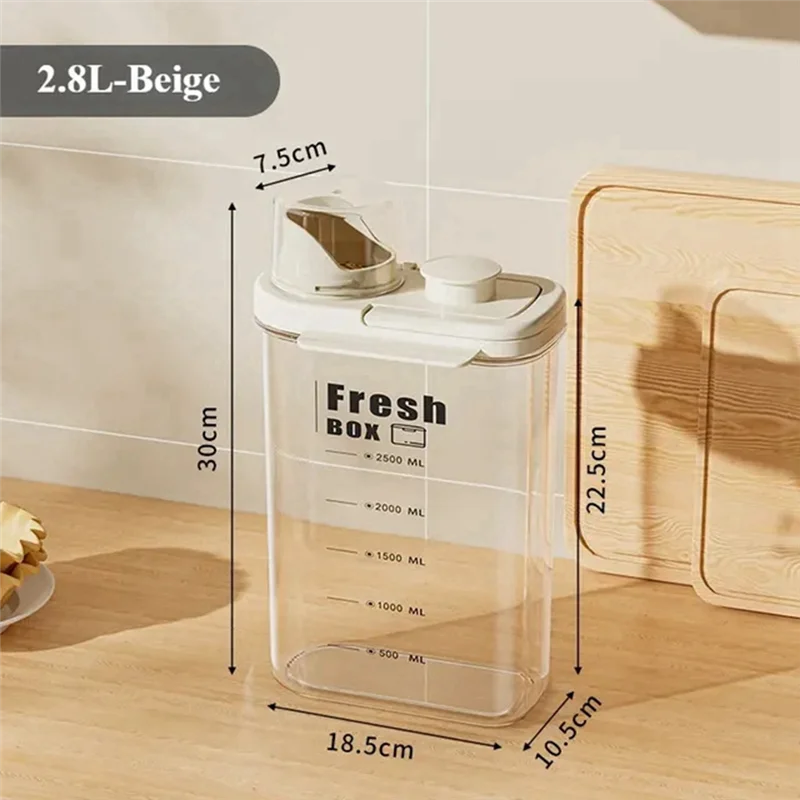 ABFY-Transparent Kitchen Grain Storage Container With Handle, 2800Ml, Moisture-Proof And Insect-Resistant