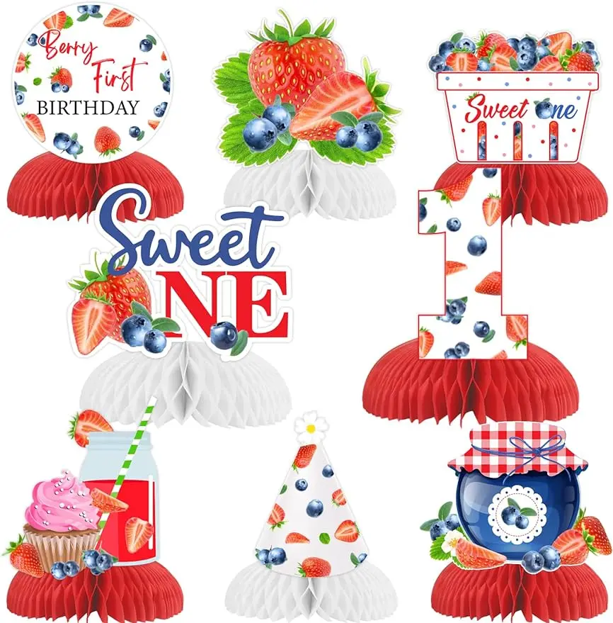 

Berry First Birthday Party Decor Strawberry Blueberry 1st Birthday Honeycomb Centerpiece Sweet One Fruit Theme Party Table Decor