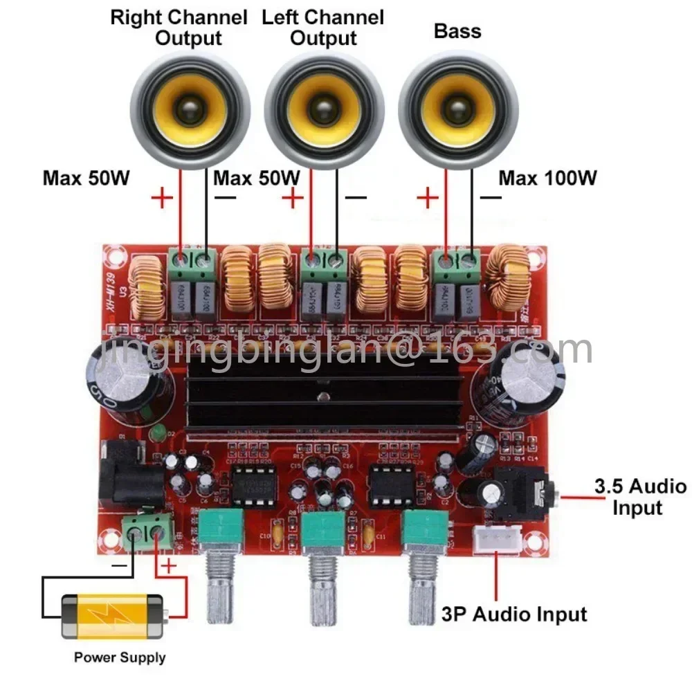 12V-24V wide voltage TPA3116D2 2 * 50W + 100W，H-M139 2.1 channel digital power amplifier board