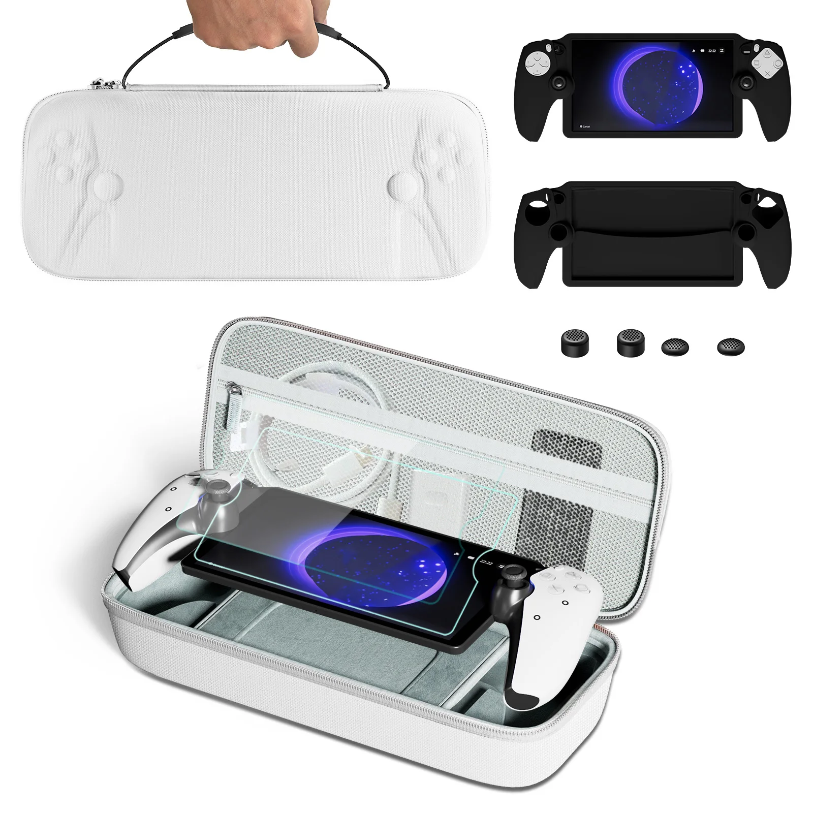 Compatible Playstation Portal Accessories,PS Portal Carrying Case,PS5 Portal Soft Silicone Case,Screen Protector*2,Rocker Cap*4