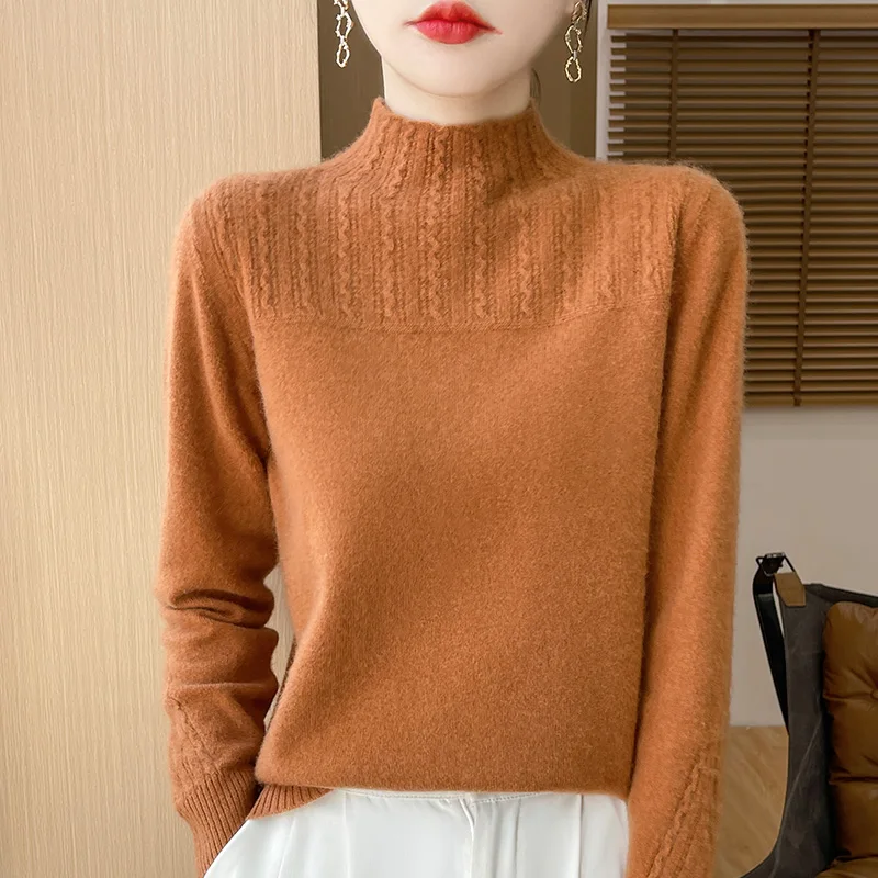 Women Winter Sweaters 100% Pure Wool Pullovers High Collar Long Sleeve Standard Cashmere Knitwears 2024 Autumn/Winter Female Top