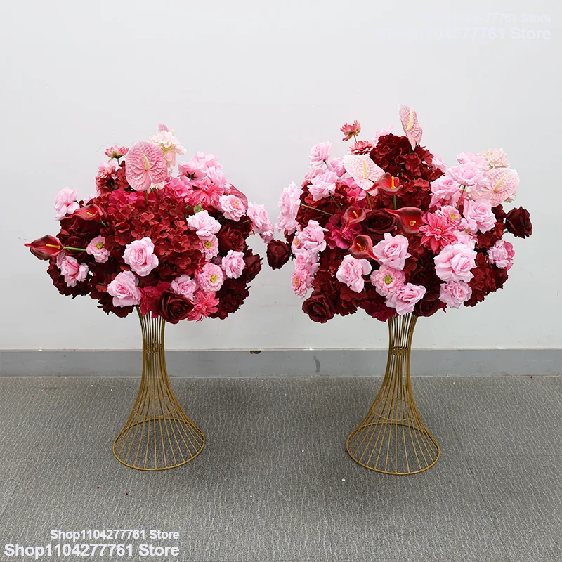 Künstliche burgunderrote rosa Rose 5D Hochzeitstisch-Mittelstück Blumenball Seidenhortensie Anthurie Blumenstrauß Event-Party-Dekoration – Detail 4