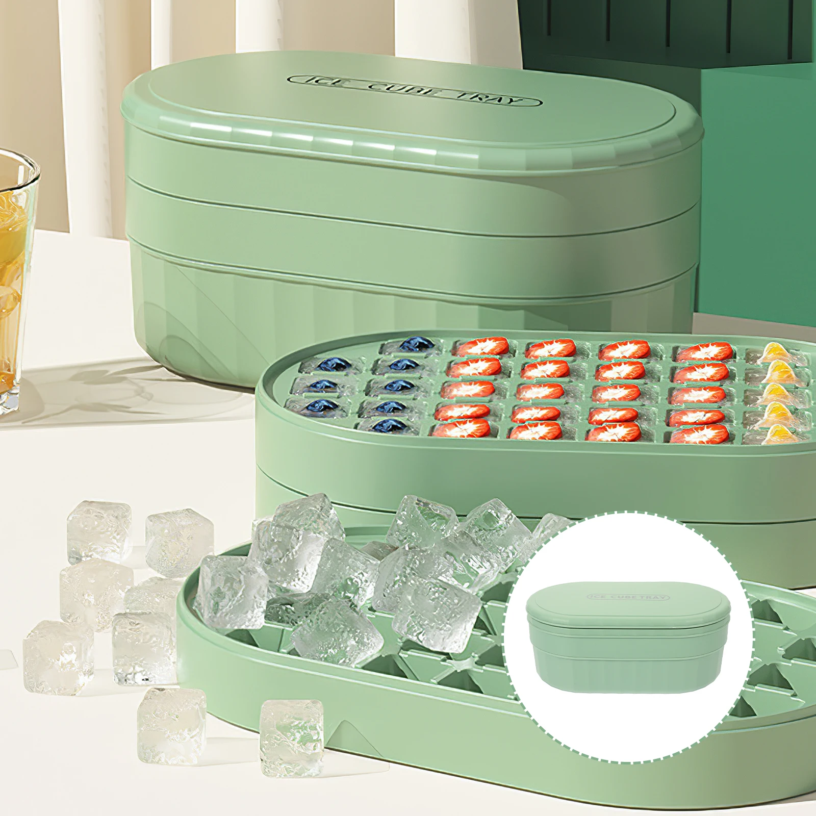 

1 set 1 Set Cube Tray With Lid Non-Stick Mold Maker Freezer Trays Box Container For Whiskey Homemade Storage Kitchen Tools Ice