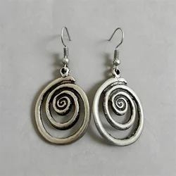 Ethnic Silver Color Metal Round Earrings Personality Retro Geometry Make Old Spiral Dangle Earrings for Women Accessories