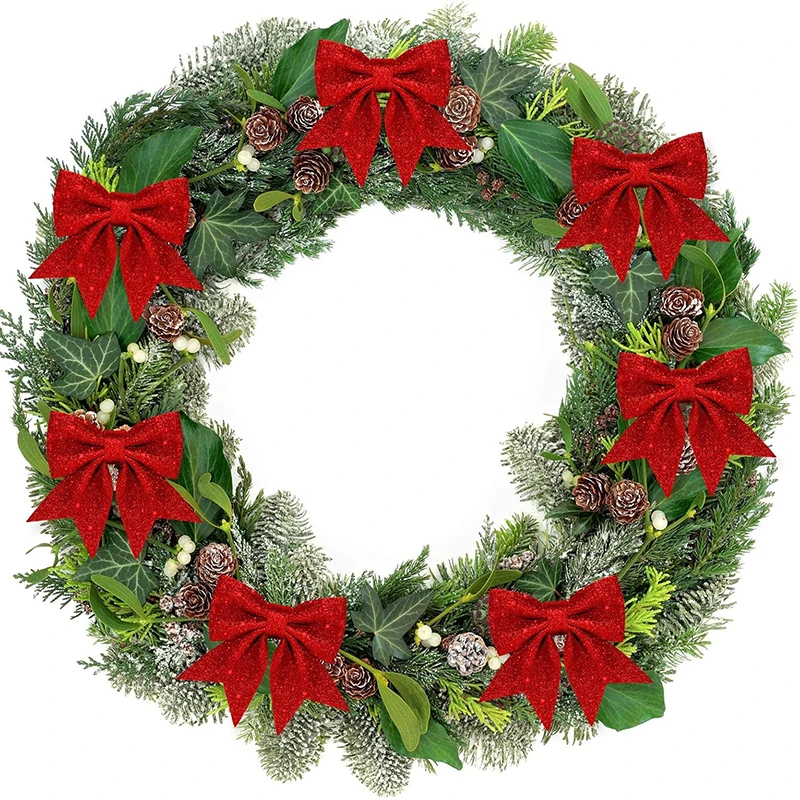 12Pcs Bows Christmas Decoration Xmas Tree Bowknot Ornaments for Home Room Decor Happy New Year Navidad 2026 Gifts Accessories view 4