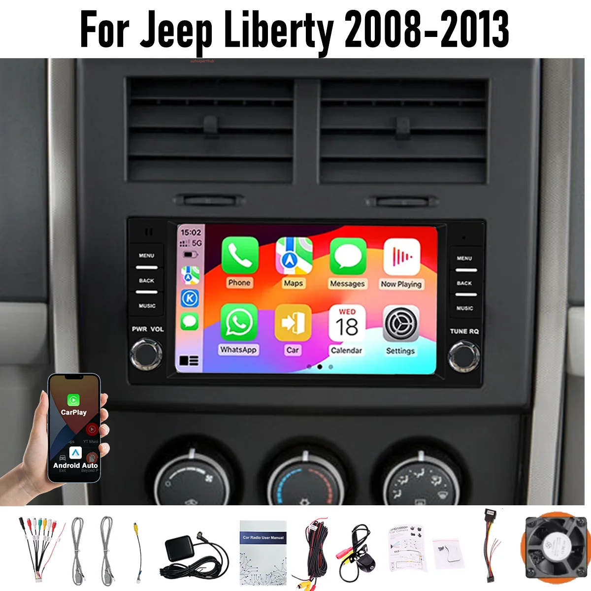 

7“ Apple CarPlay Android auto For Jeep Liberty 2008-2013 6-128GB (8CORE) Screen Android15 Head Unit GPS Navigation Radio