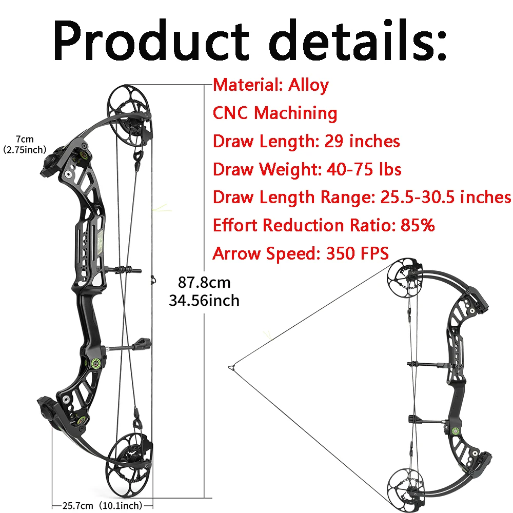 40-75 lbs Archery Compound Bow CNC Alloy 350 fps Left/Right Hand Hunting Target Competition Entertainment Shooting Bow